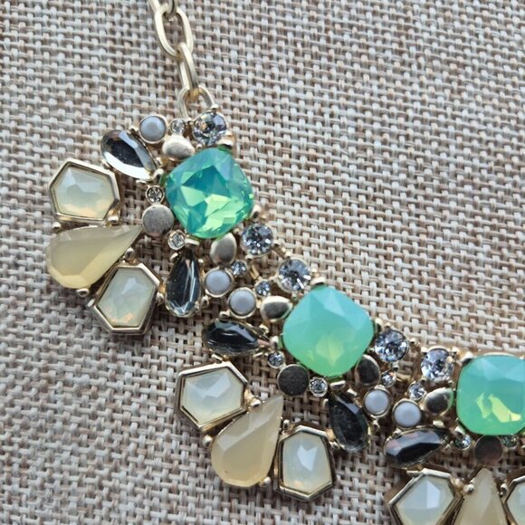 The Limited Statement Necklace Green Faux Stones Crystals & Gold Tone Chain 20" - Picture 8 of 8